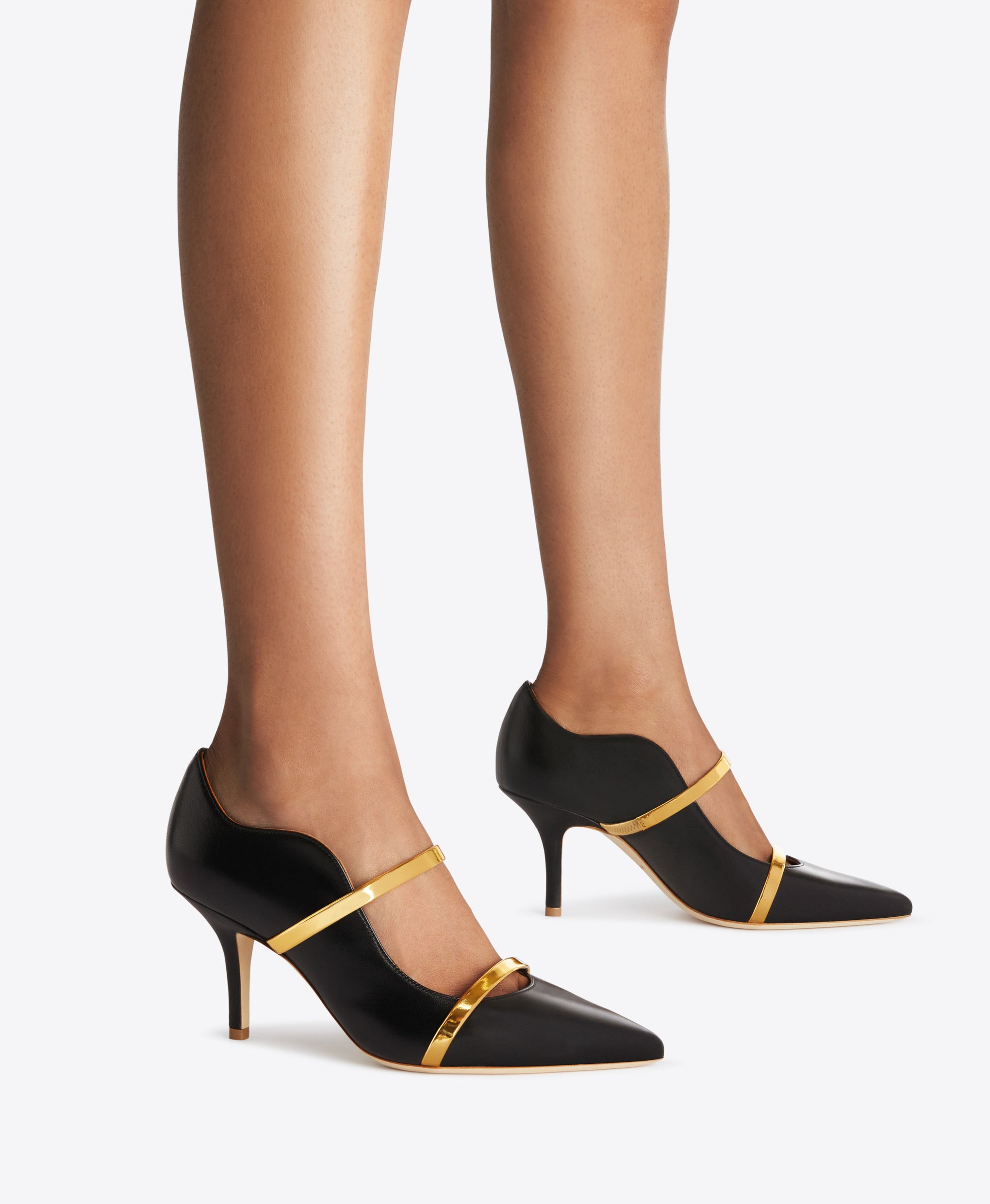 Malone Souliers Maureen 70 Black and Gold Leather Heeled Pumps