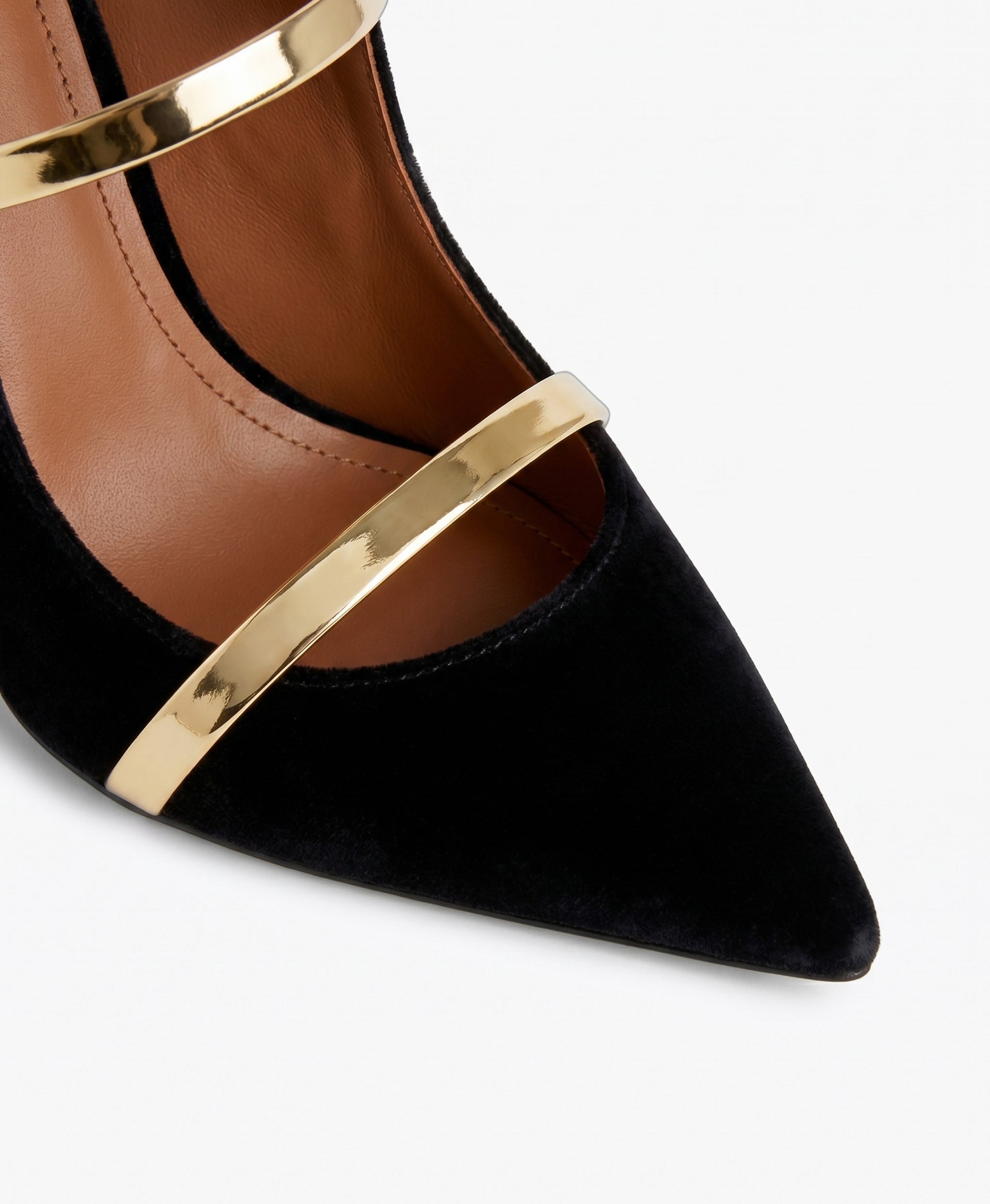 Women's Black Velvet & Gold Leather Designer Pointed Toe Mules Malone Souliers