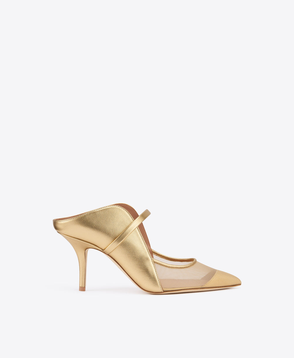 Maureen Arc 70 Gold Leather Mules