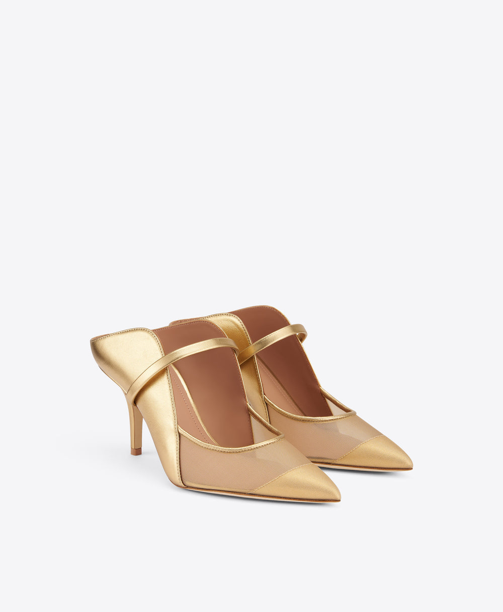 Maureen Arc 70 Gold Leather Mules
