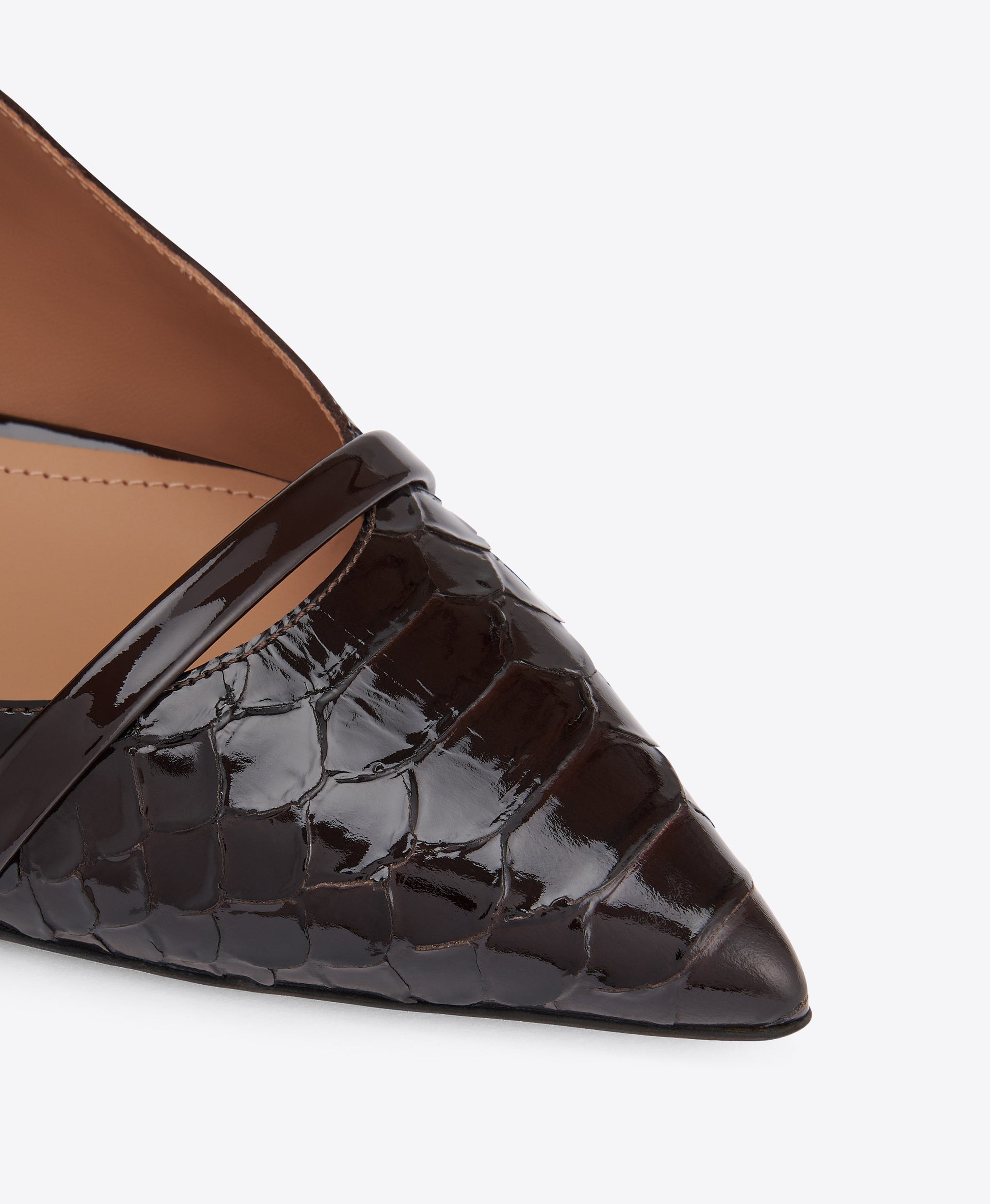 Maureen Dark Brown Embossed Leather Flat Mules