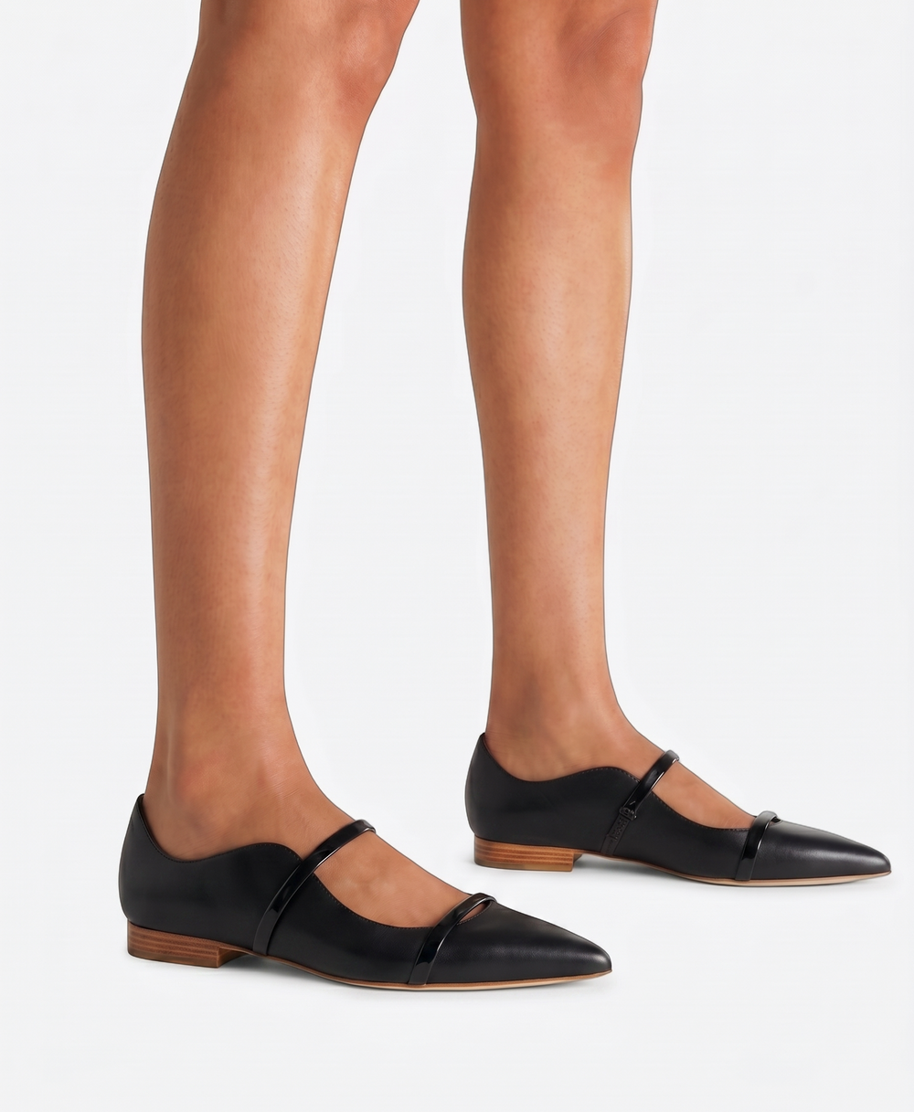 Maureen Black Leather Flat Pumps