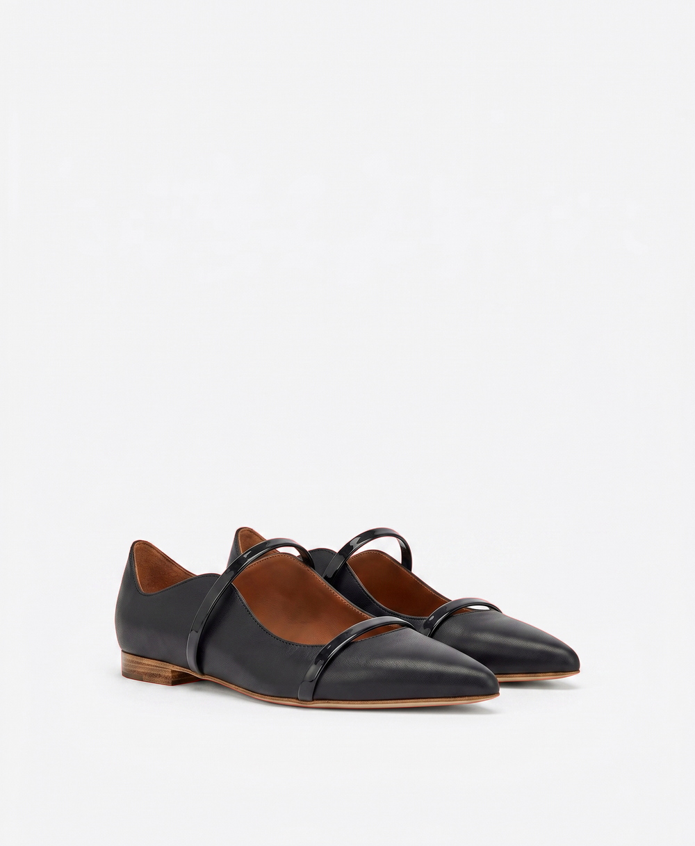 Maureen Black Leather Flat Pumps