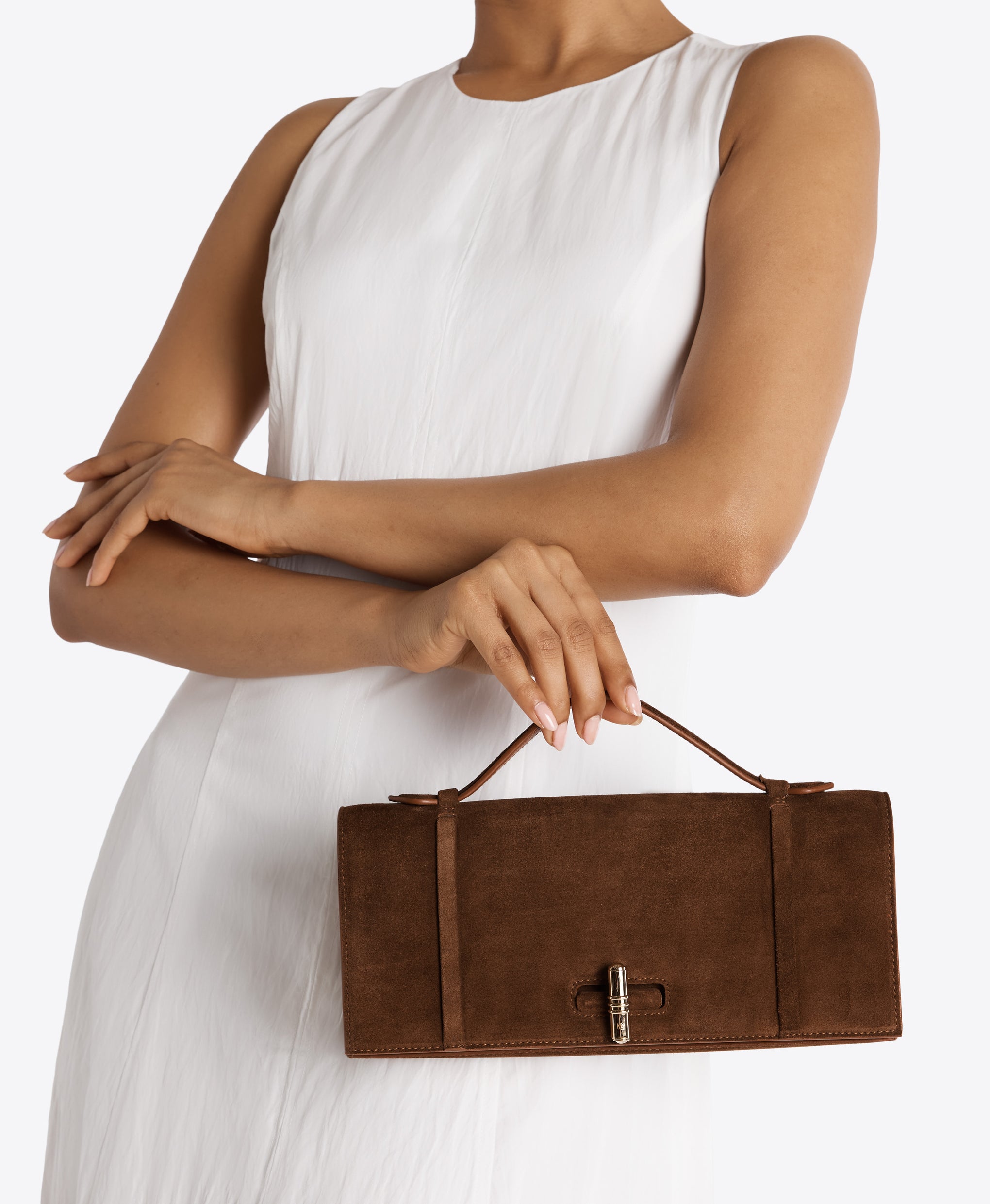 May Brown Crosta Suede Clutch Bag Malone Souliers