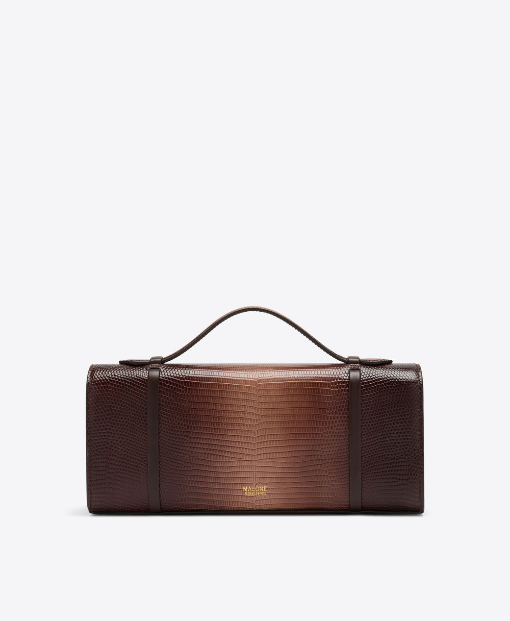 May Clutch in Taupe Gradient Embossed Leather Malone Souliers