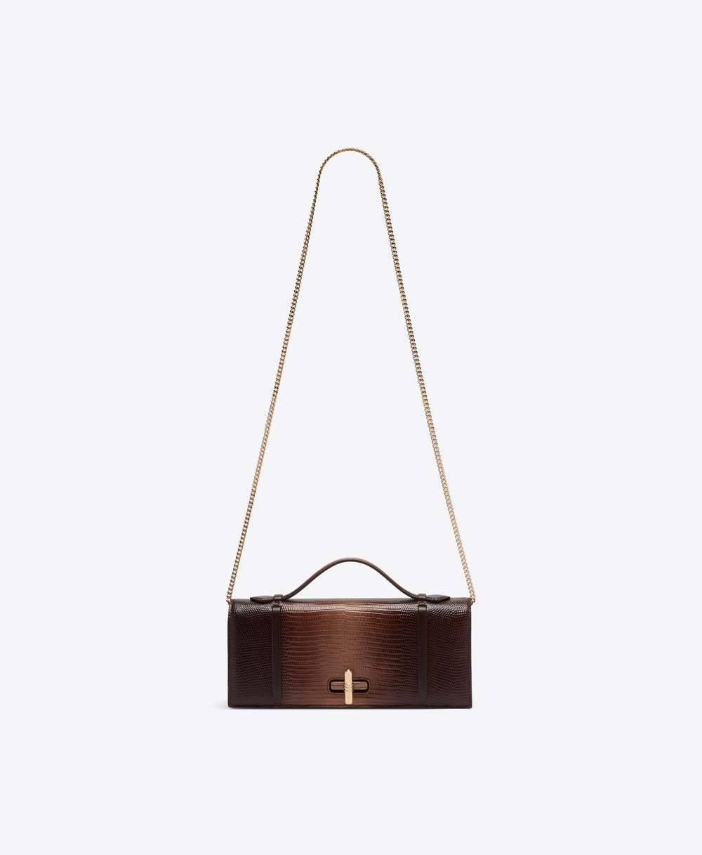 May Clutch in Taupe Gradient Embossed Leather Malone Souliers