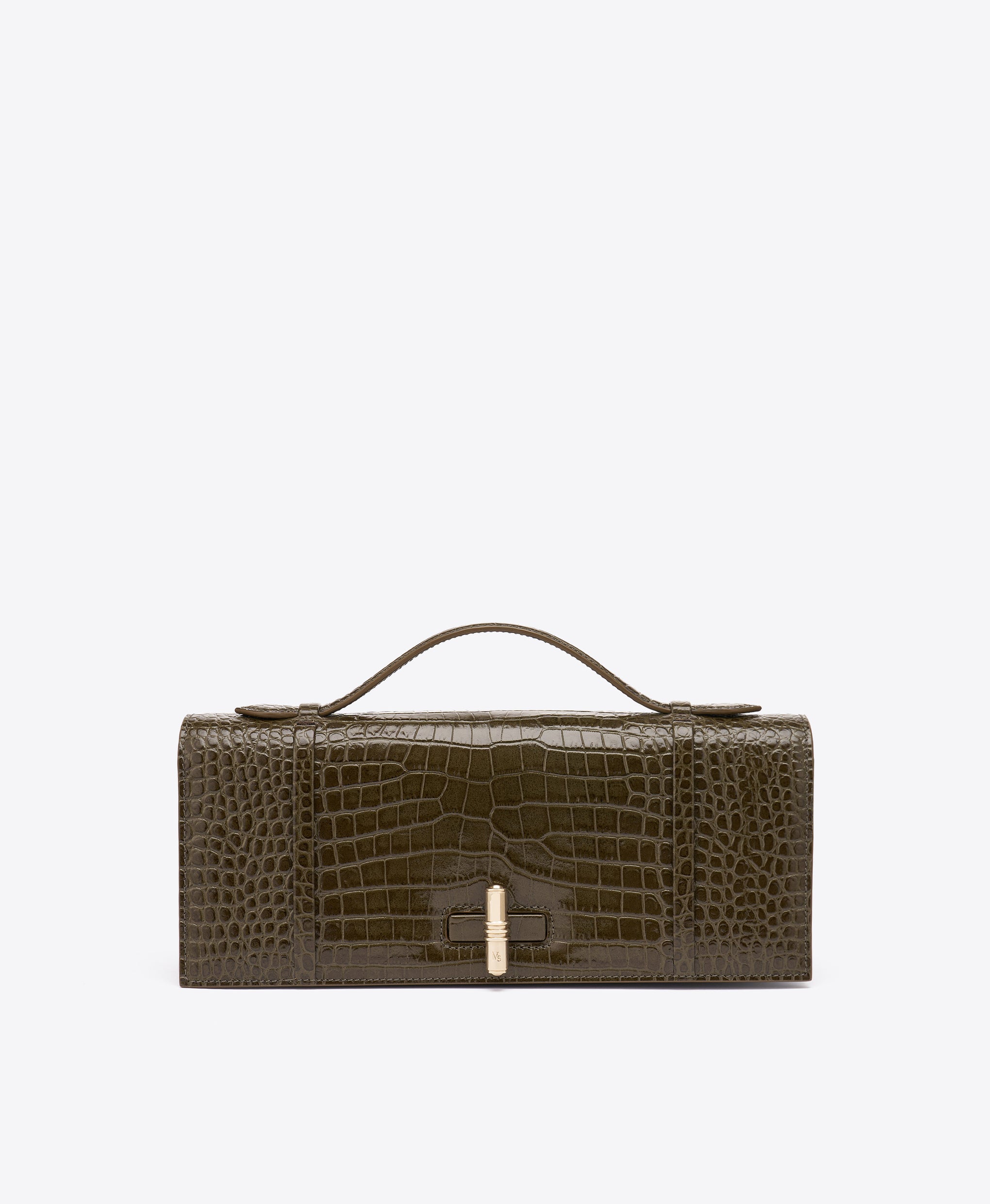 May Green Croc-Embossed Leather Clutch Bag Malone Souliers