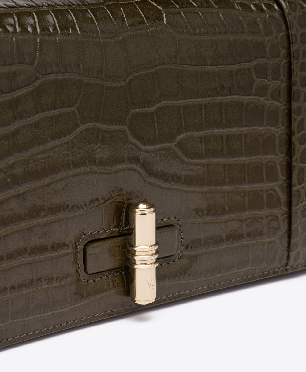 May Green Croc-Embossed Leather Clutch Bag Malone Souliers