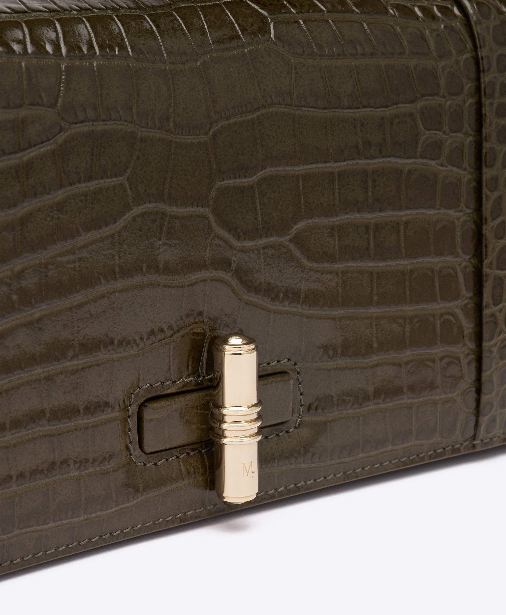 May Green Croc-Embossed Leather Clutch Bag Malone Souliers