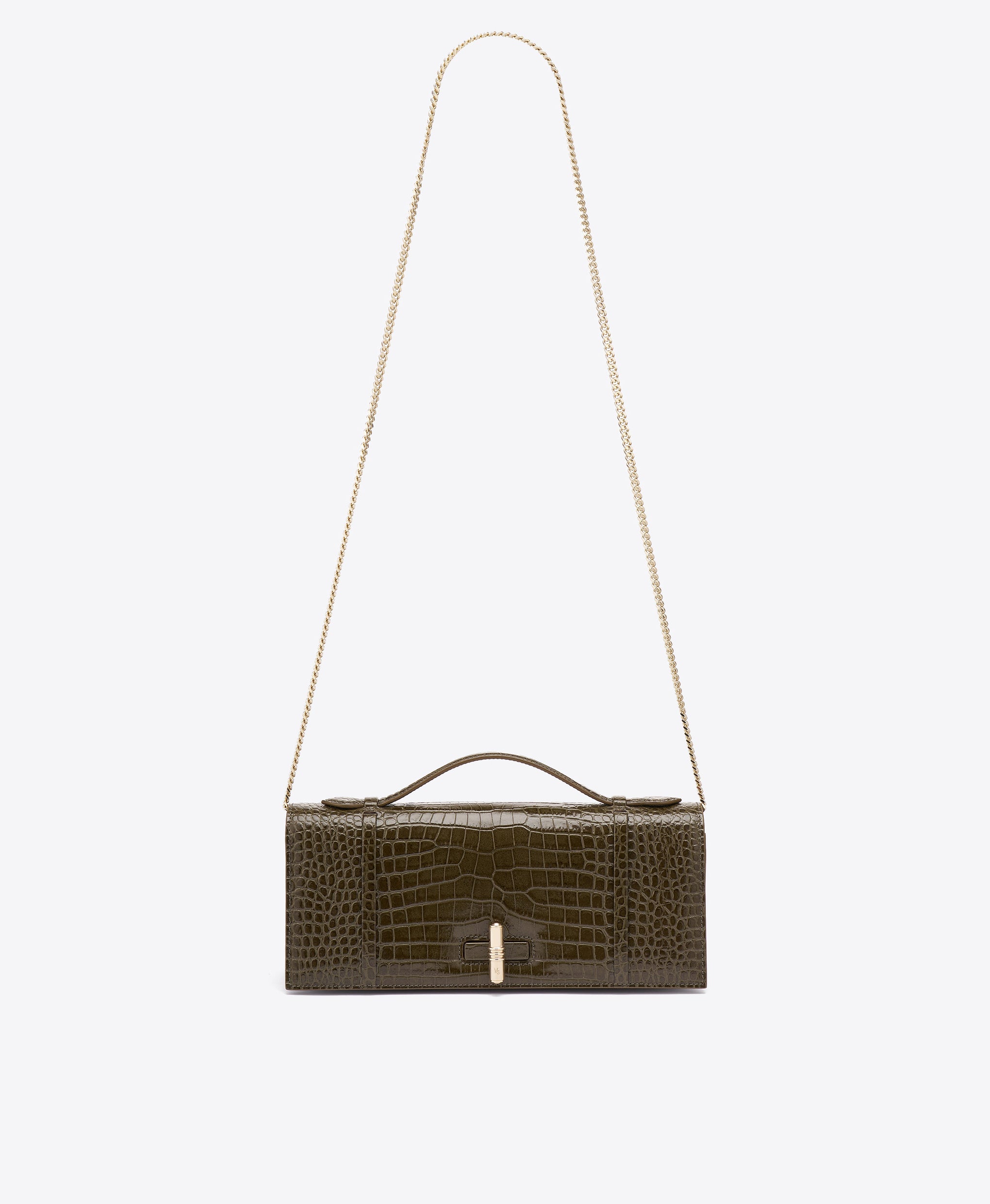 May Green Croc-Embossed Leather Clutch Bag Malone Souliers