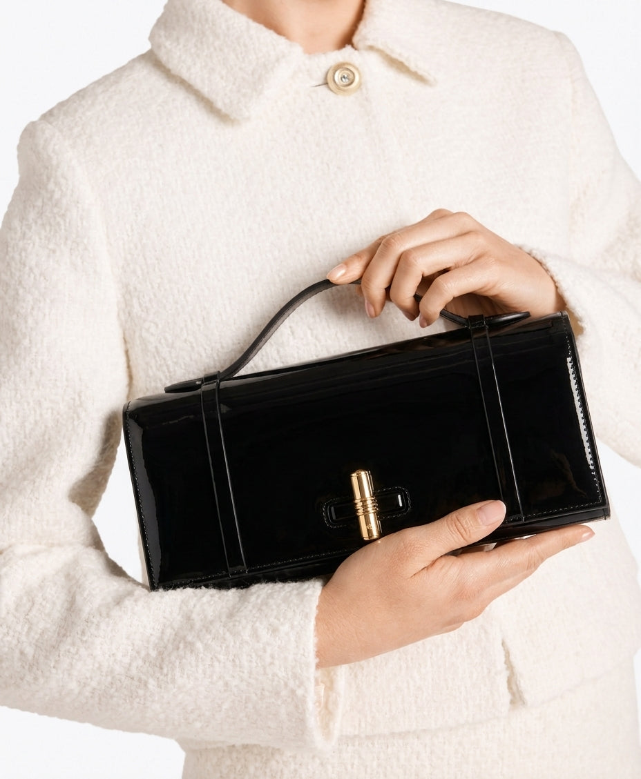 May Black Brushed Leather Clutch Bag