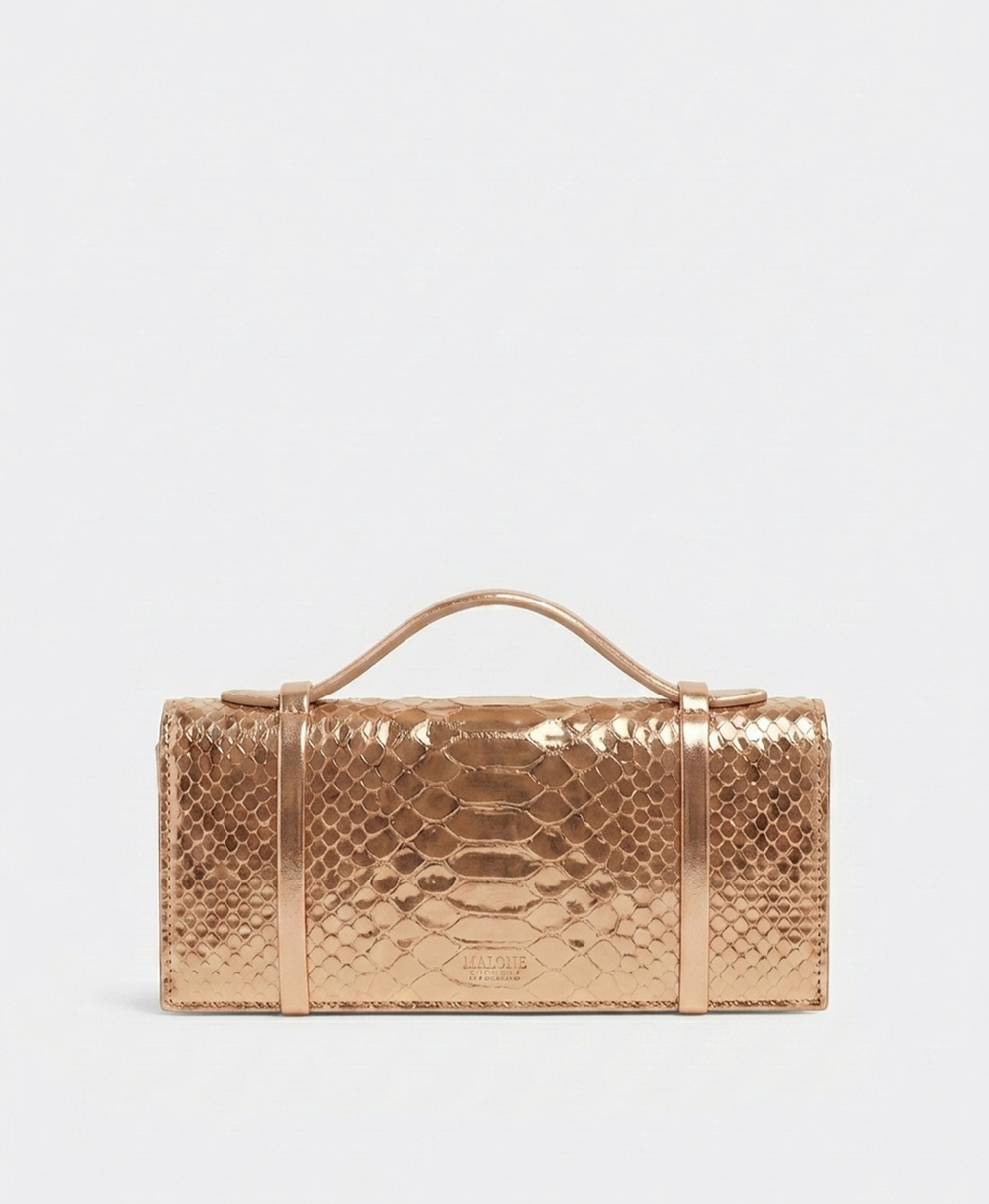 May Gold Embossed Leather Clutch Bag