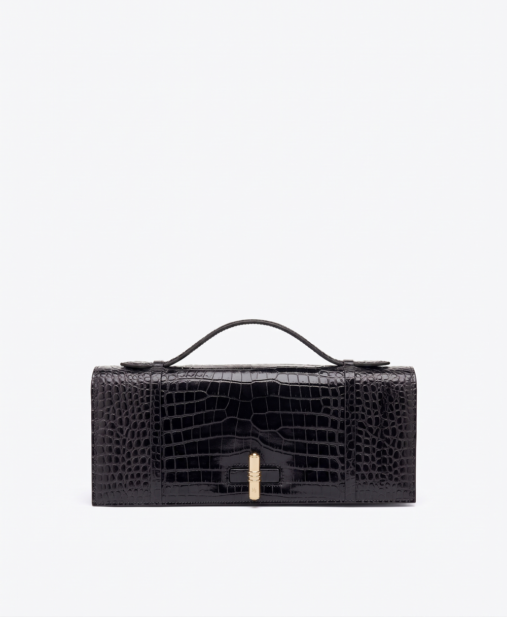 May Black Croc Embossed Leather Clutch Bag