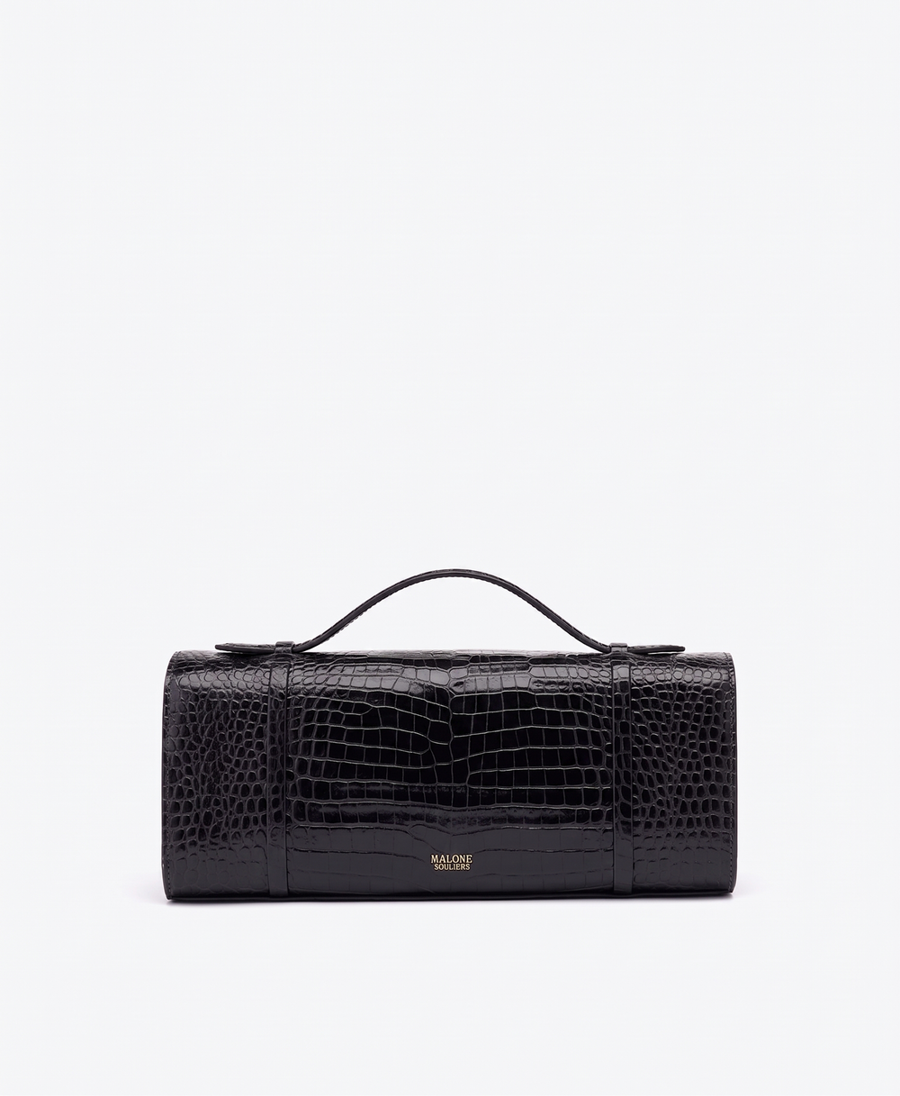 May Black Croc Embossed Leather Clutch Bag