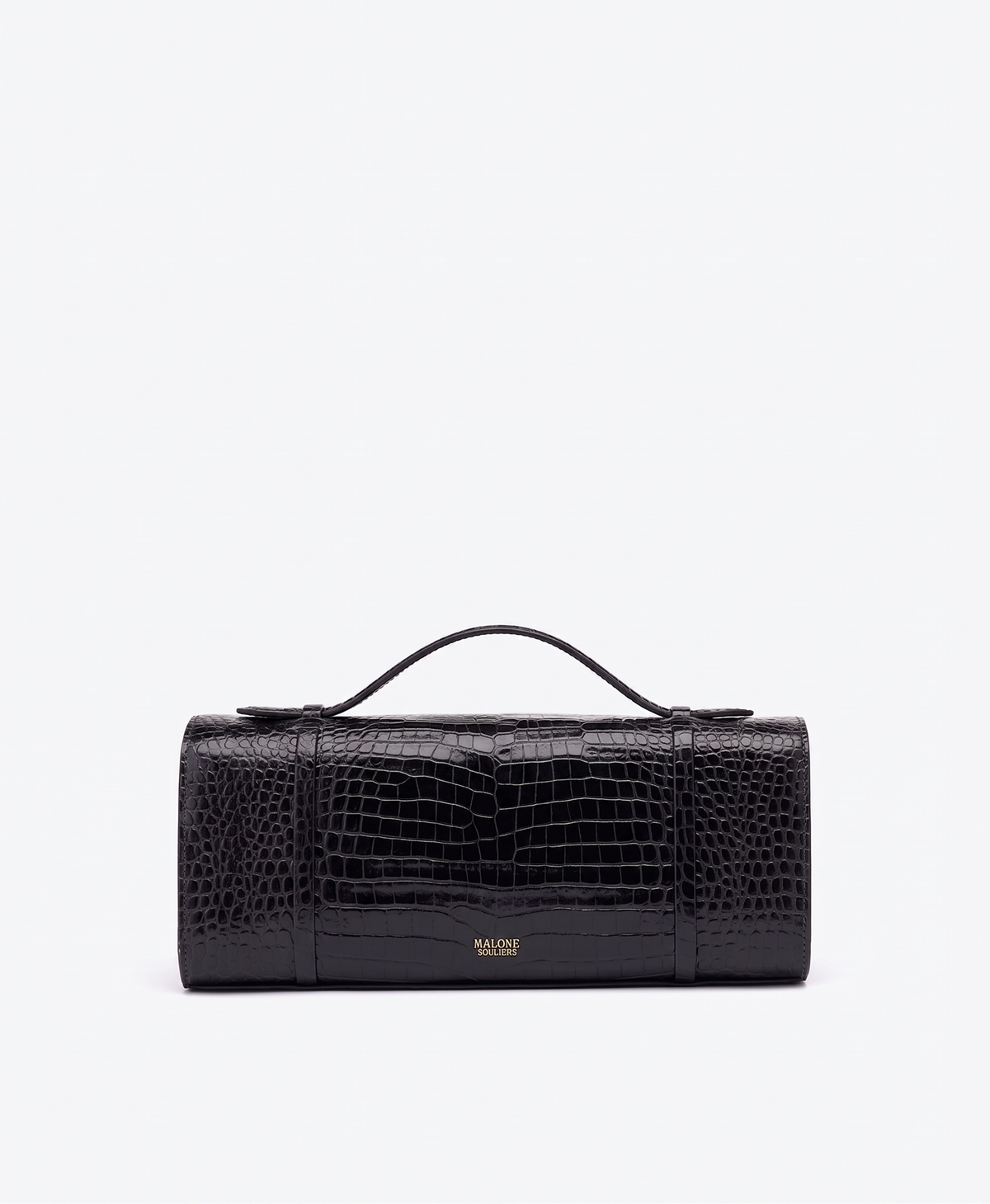 May Black Croc Embossed Leather Clutch Bag