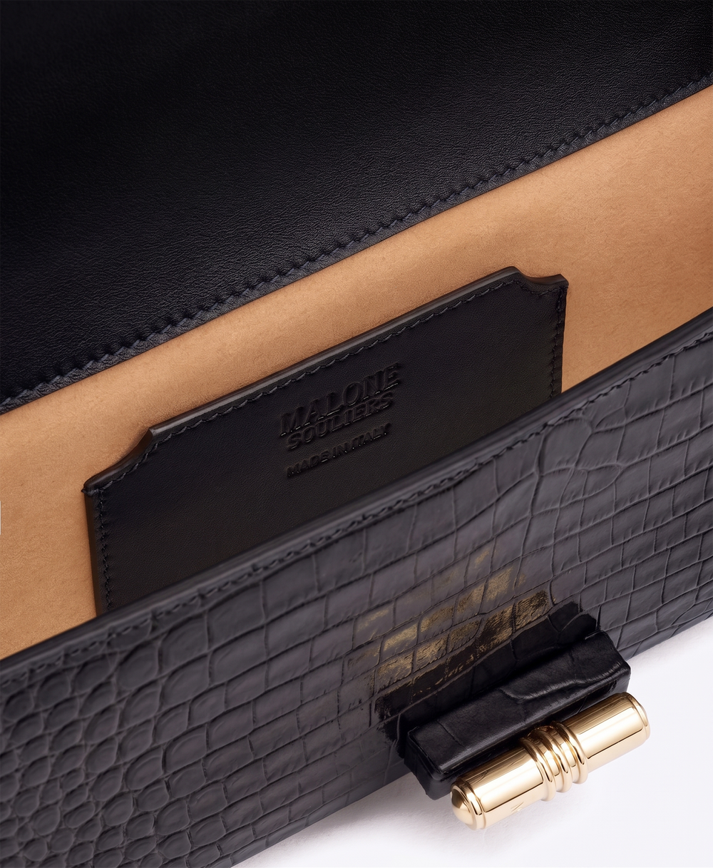 May Black Croc Embossed Leather Clutch Bag