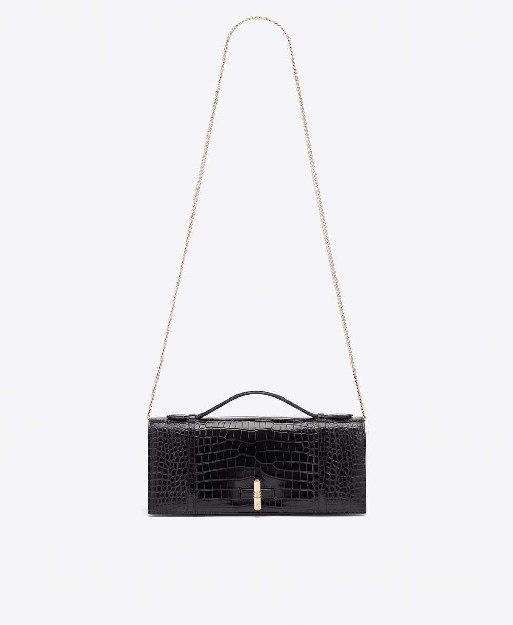 May Black Croc Embossed Leather Clutch Bag