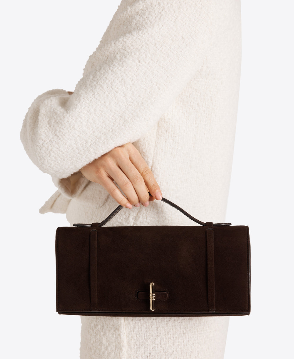 May Brown Suede Clutch Bag Malone Souliers