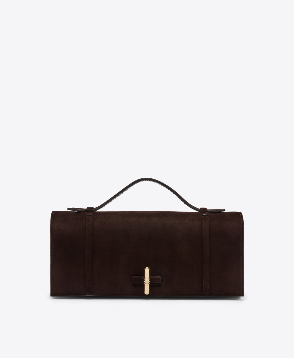 May Brown Suede Clutch Bag Malone Souliers