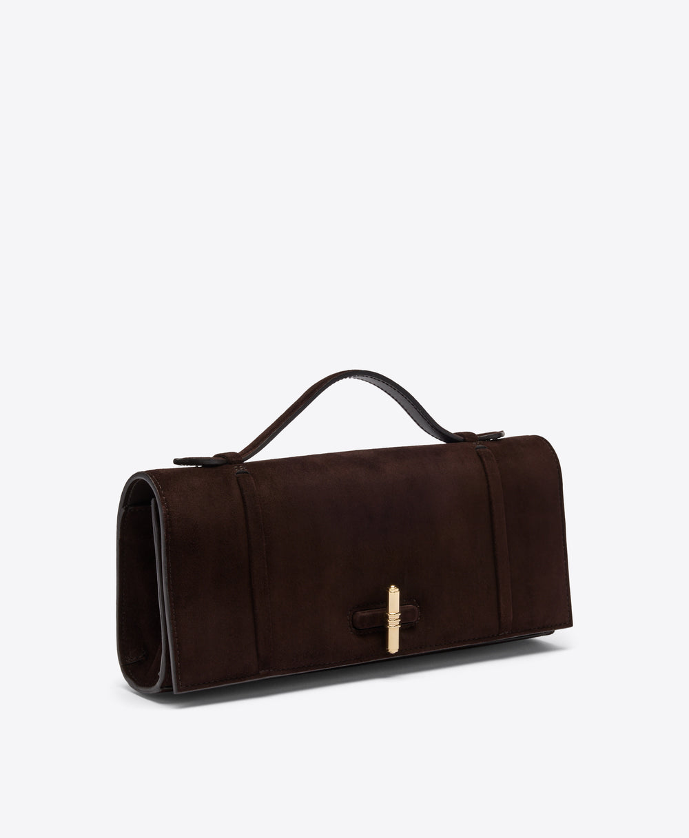 May Brown Suede Clutch Bag Malone Souliers