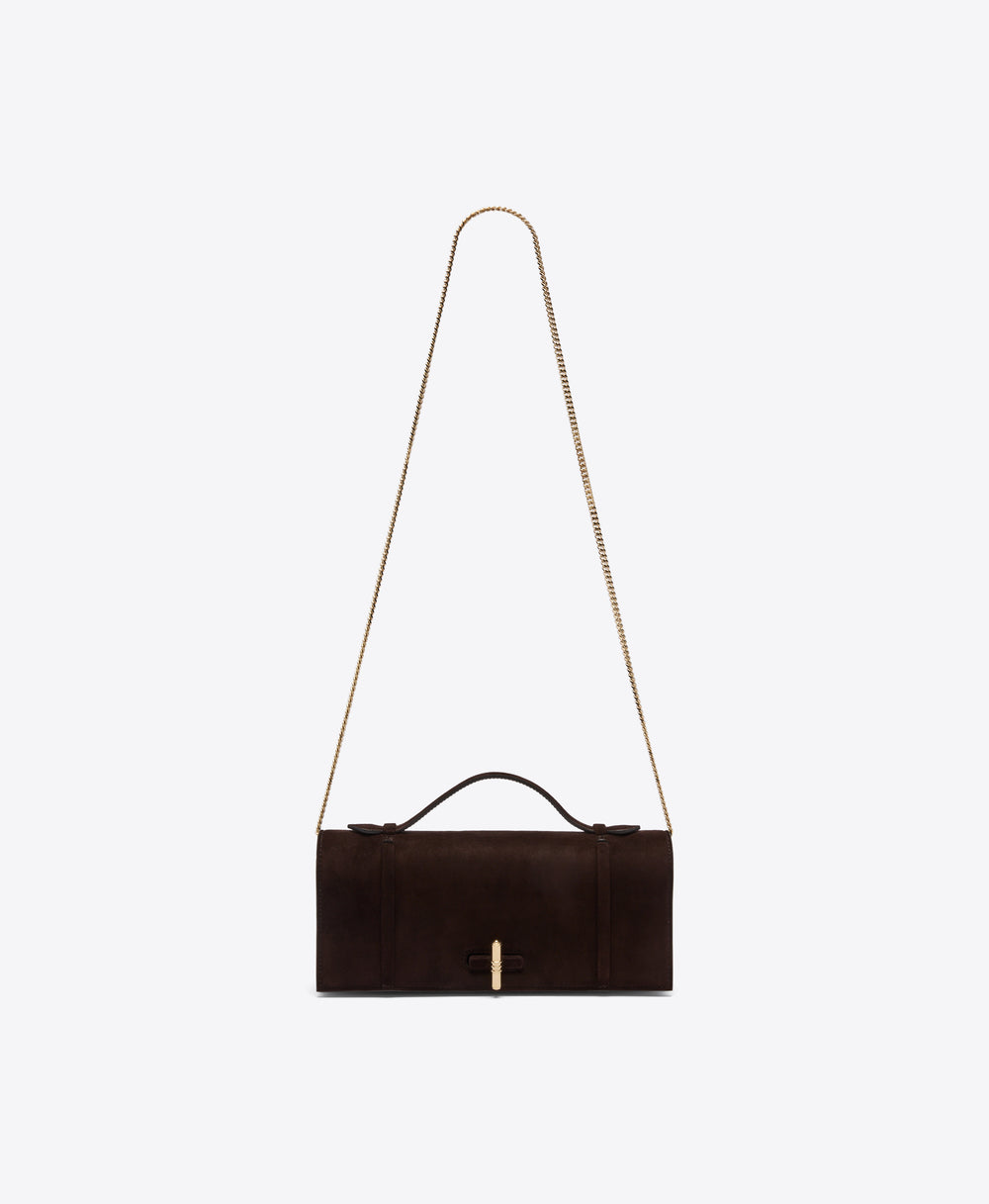 May Brown Suede Clutch Bag Malone Souliers