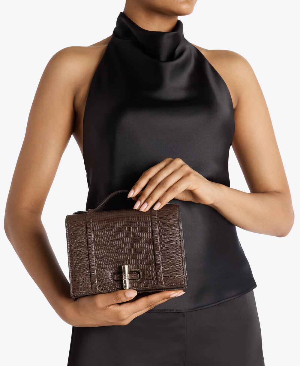 May Dark Brown Leather Small Handbag Malone Souliers