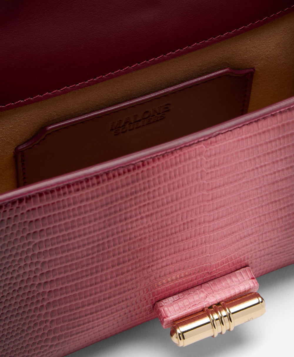 May Small Gradient Handbag in Rosewood Embossed Leather Malone Souliers