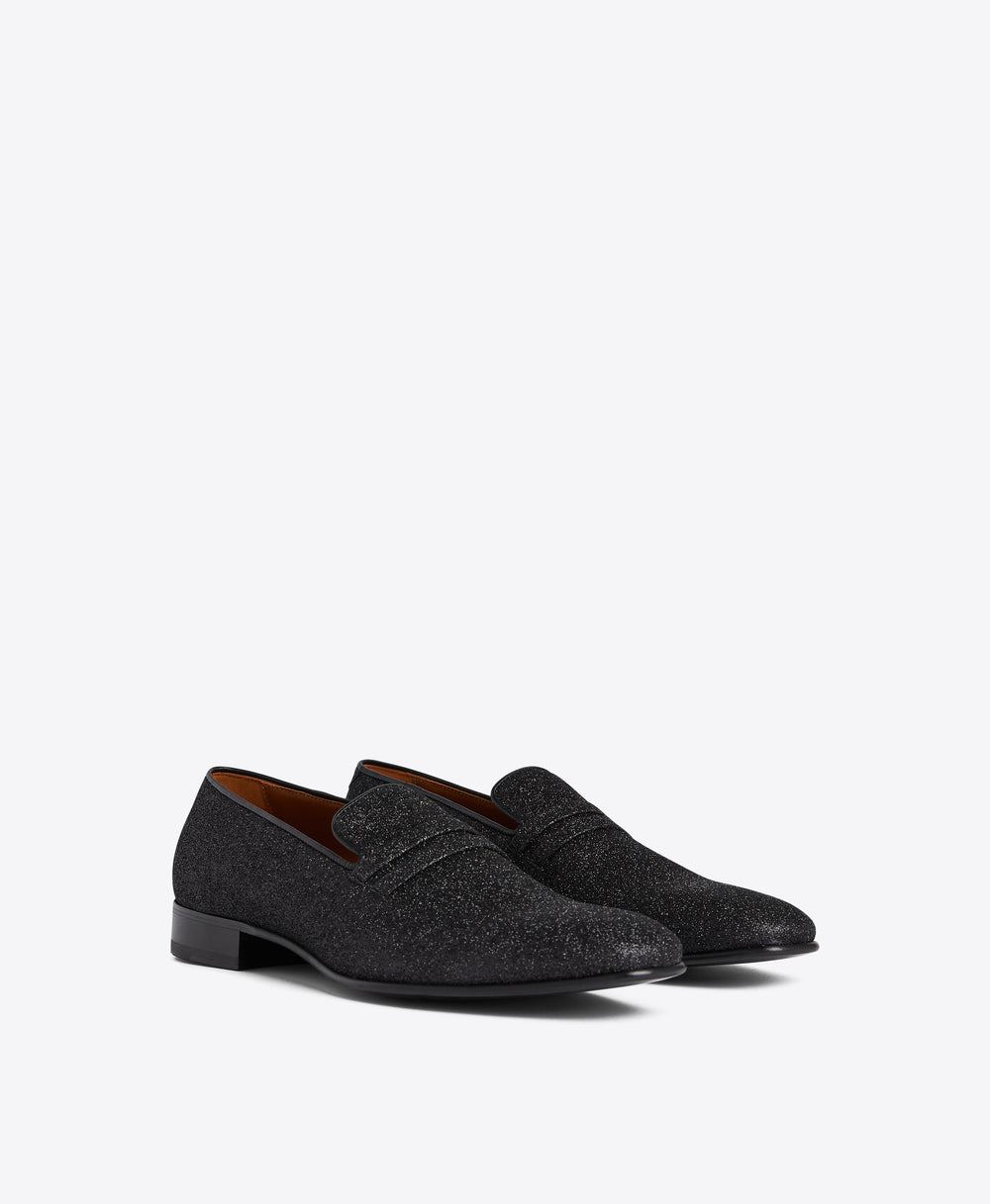 Men's Miles Black Glitter Grosgrain Loafers Malone Souliers