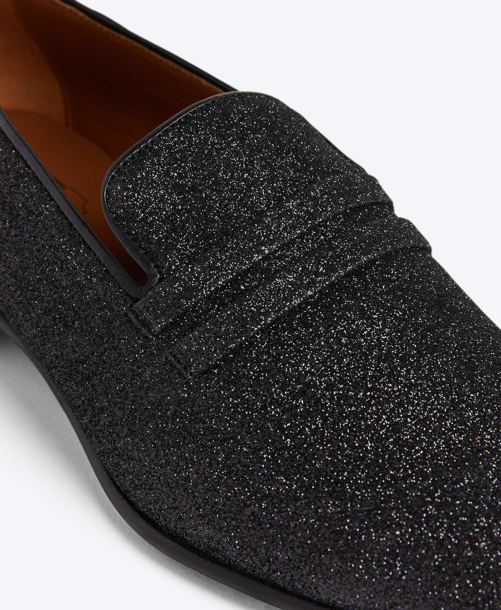 Men's Miles Black Glitter Grosgrain Loafers Malone Souliers