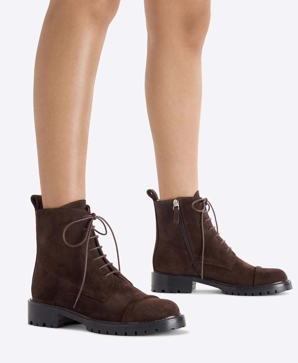 Miller Dark Brown Crosta Suede Combat Boots Malone Souliers