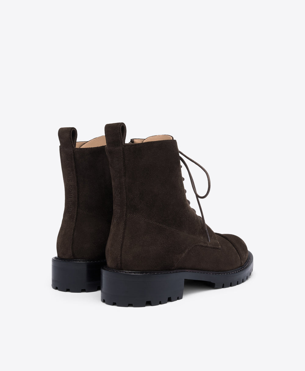 Miller Dark Brown Crosta Suede Combat Boots Malone Souliers