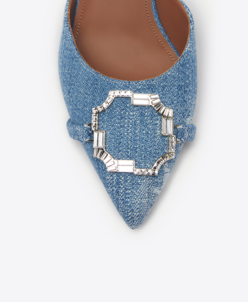 Malone Souliers Misha 45mm Baby Blue Denim Slingback Heels