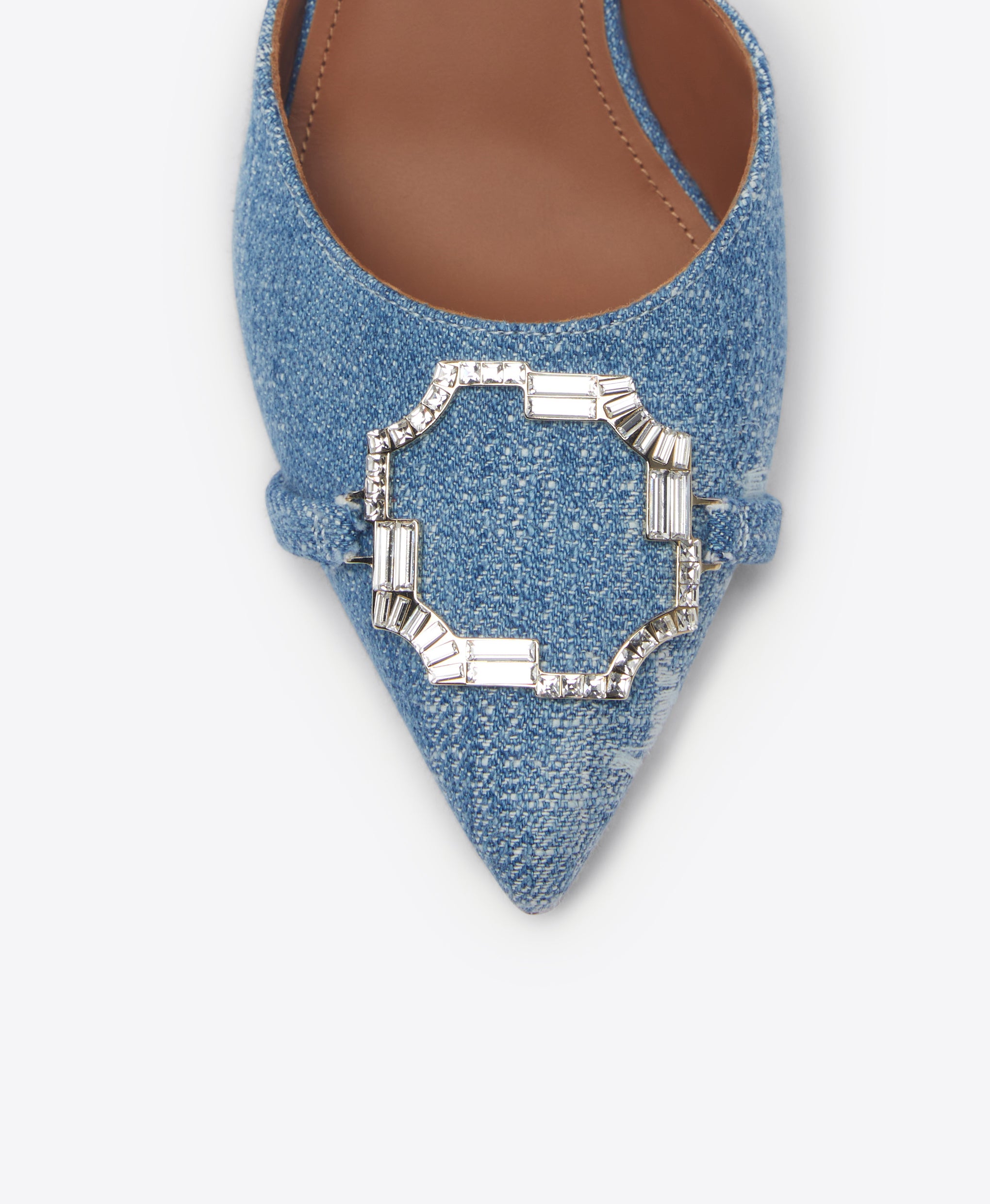 Malone Souliers Misha 45mm Baby Blue Denim Slingback Heels