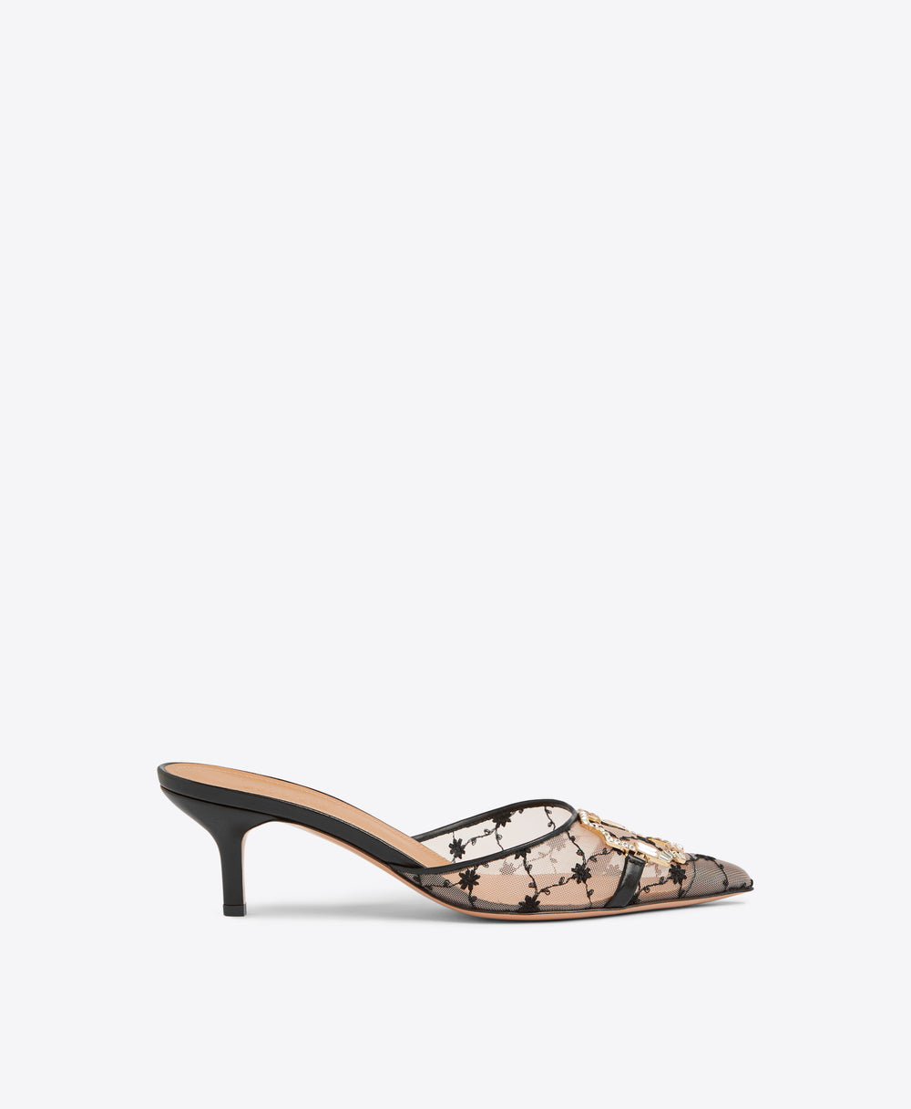 Malone Souliers Missy 45 Black Floral Mesh Kitten Heels