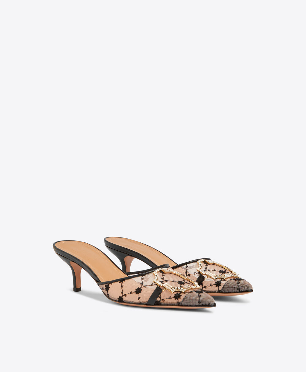 Malone Souliers Missy 45 Black Floral Mesh Kitten Heels