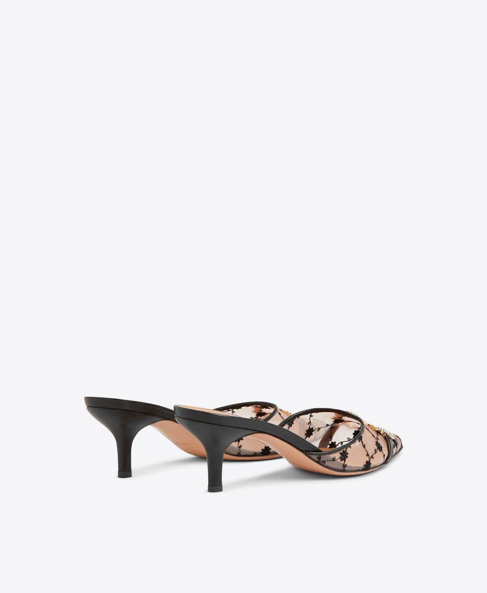 Malone Souliers Missy 45 Black Floral Mesh Kitten Heels