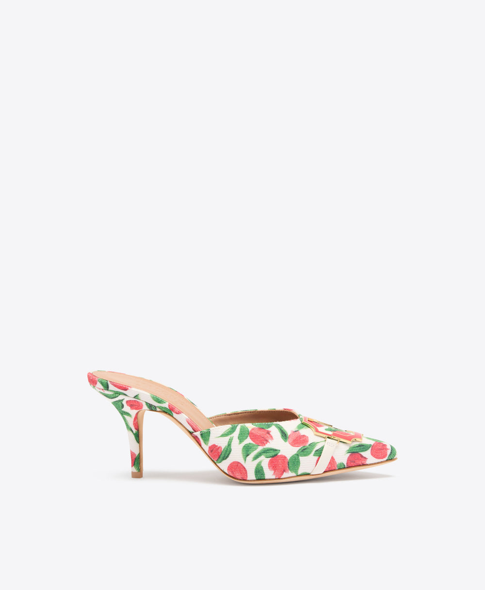 Missy 70 Red Tulip Print Canvas Heeled Mules Malone Souliers