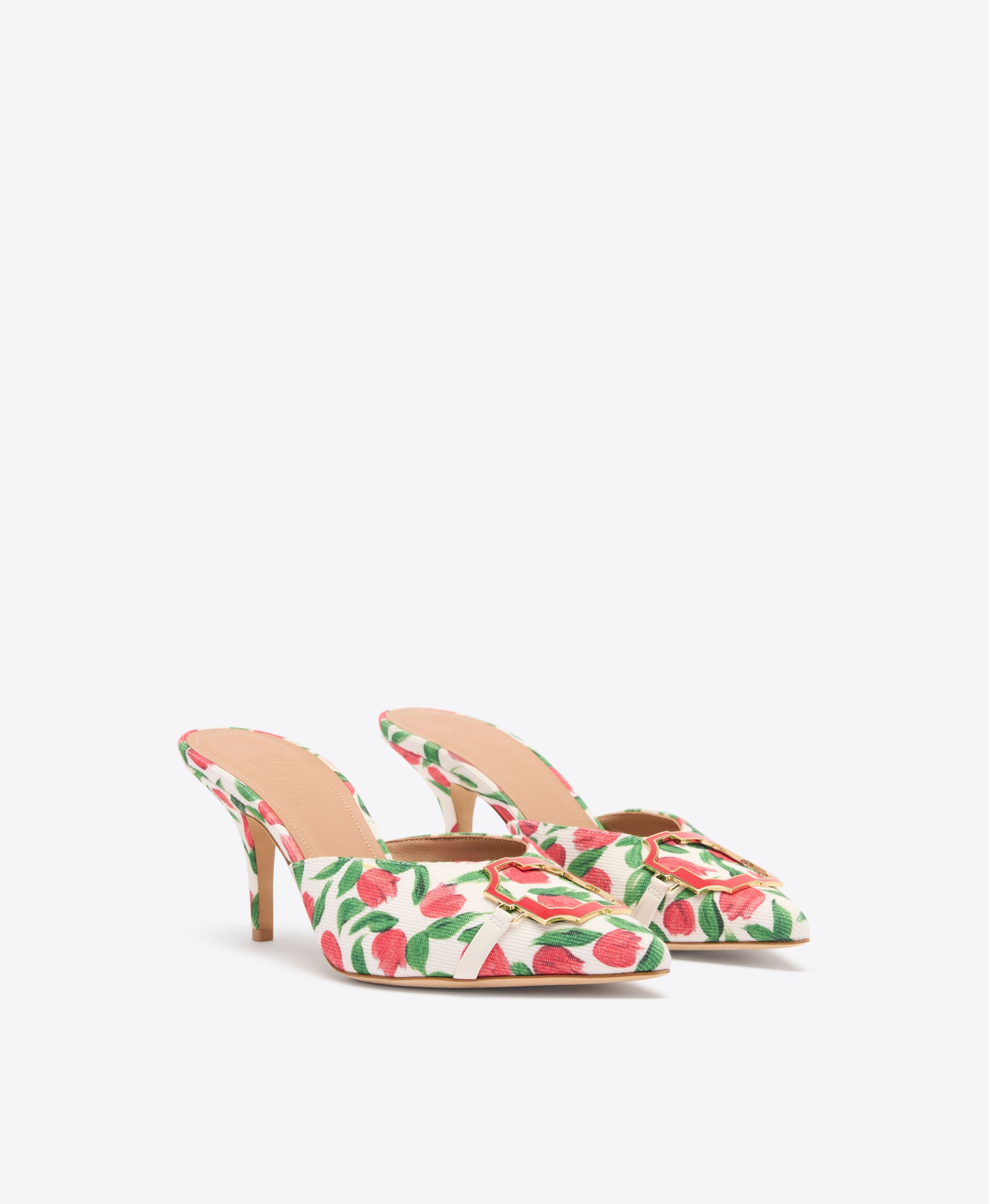 Missy 70 Red Tulip Print Canvas Heeled Mules Malone Souliers