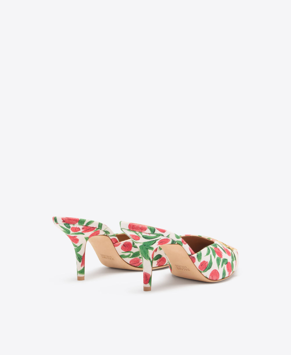 Missy 70 Red Tulip Print Canvas Heeled Mules Malone Souliers