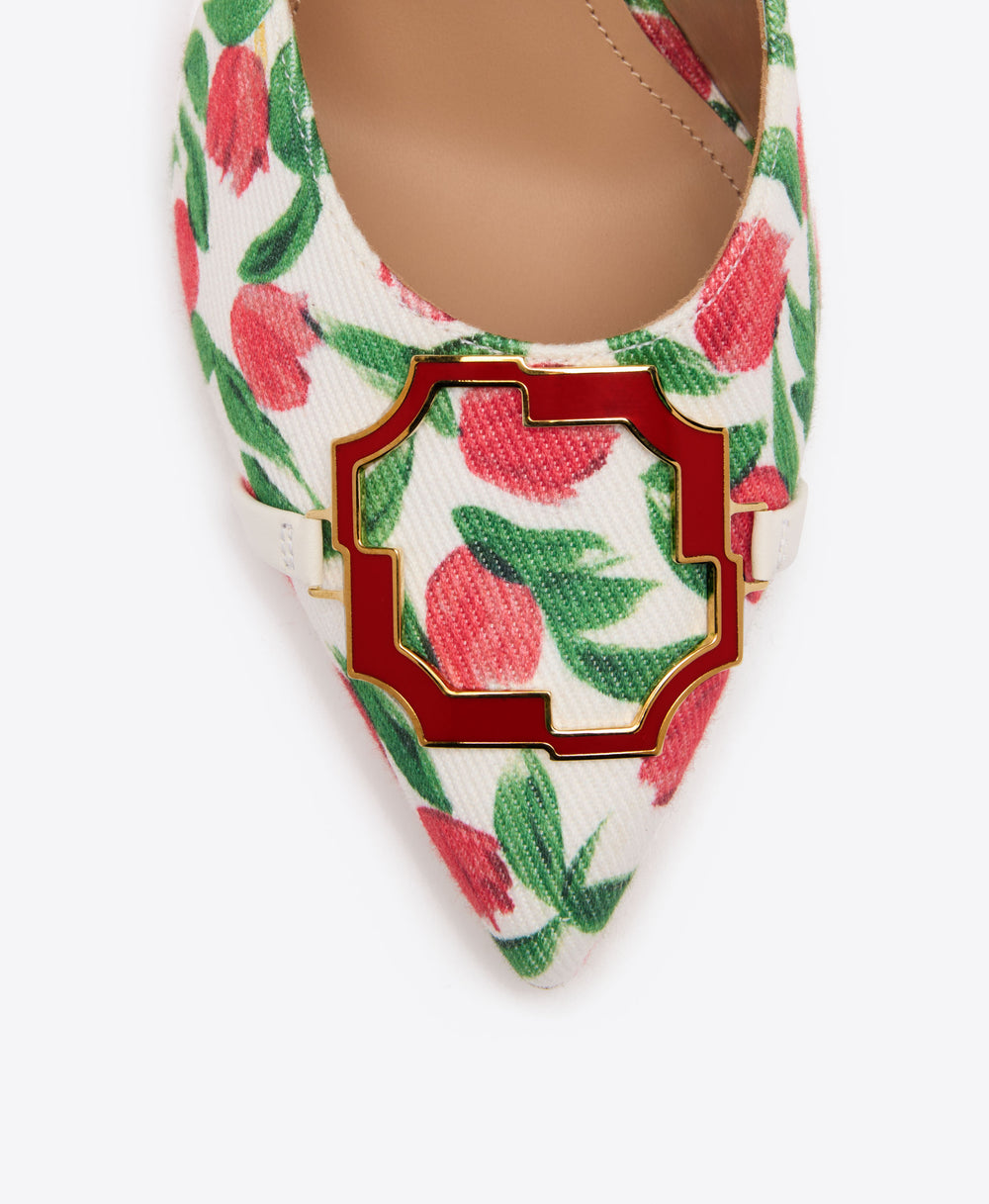 Missy 70 Red Tulip Print Canvas Heeled Mules Malone Souliers