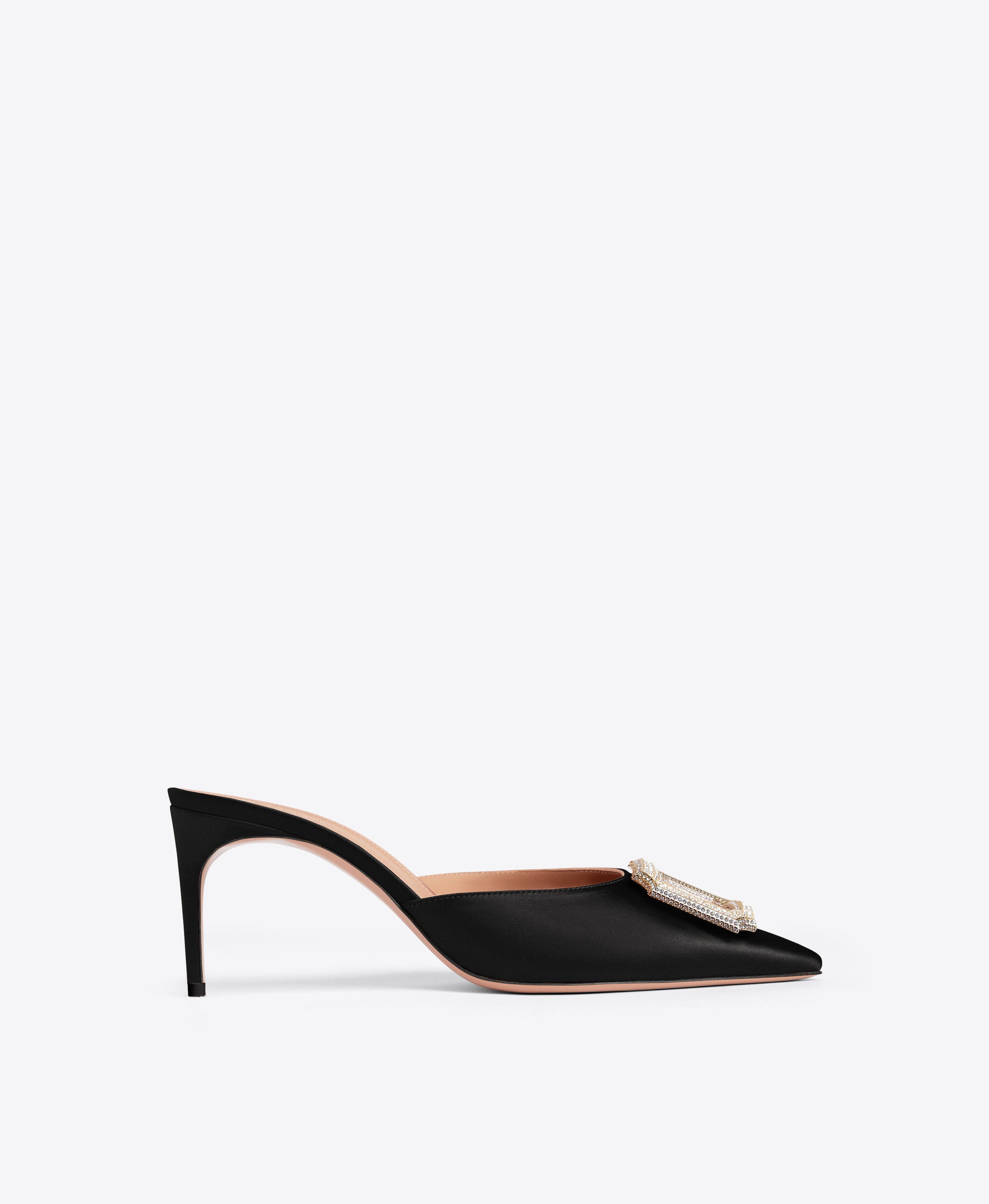 Mona 70 Black Satin Mules with Crest Buckle Malone Souliers