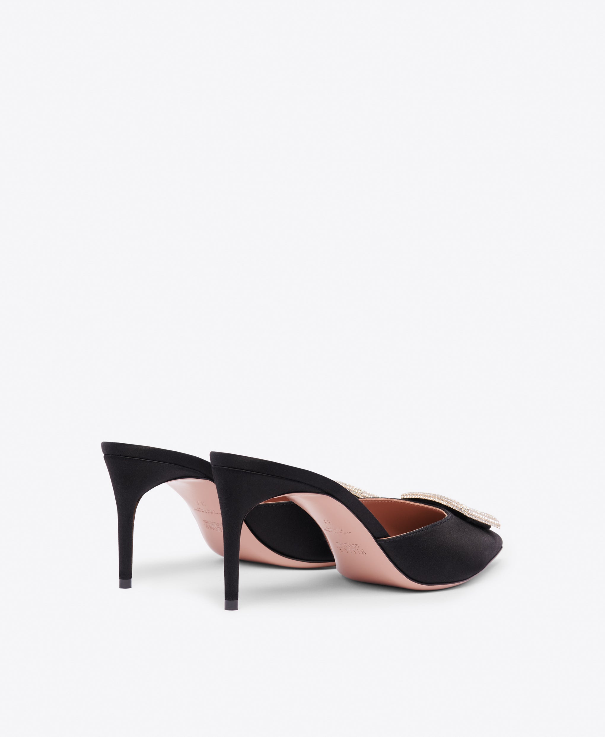 Mona 70 Black Satin Mules with Crest Buckle Malone Souliers