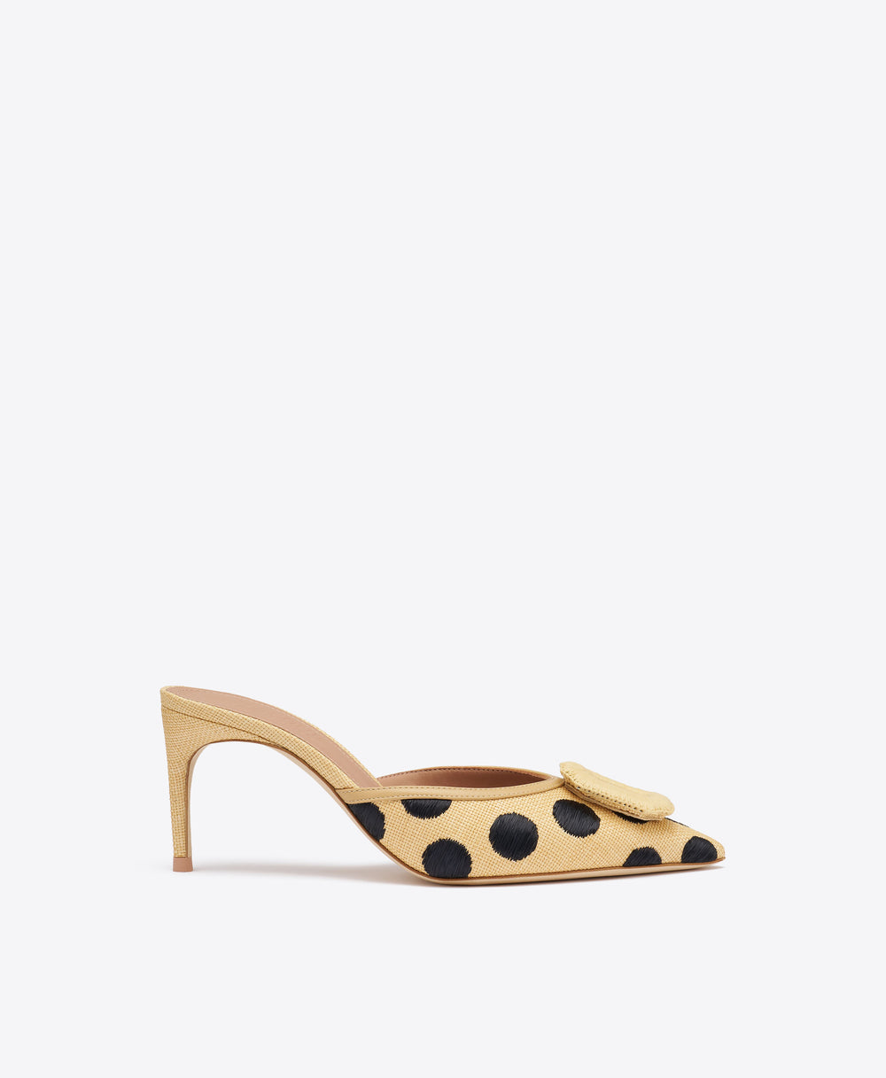 Mona 70 Beige Polka-Dot Raffia Mules
