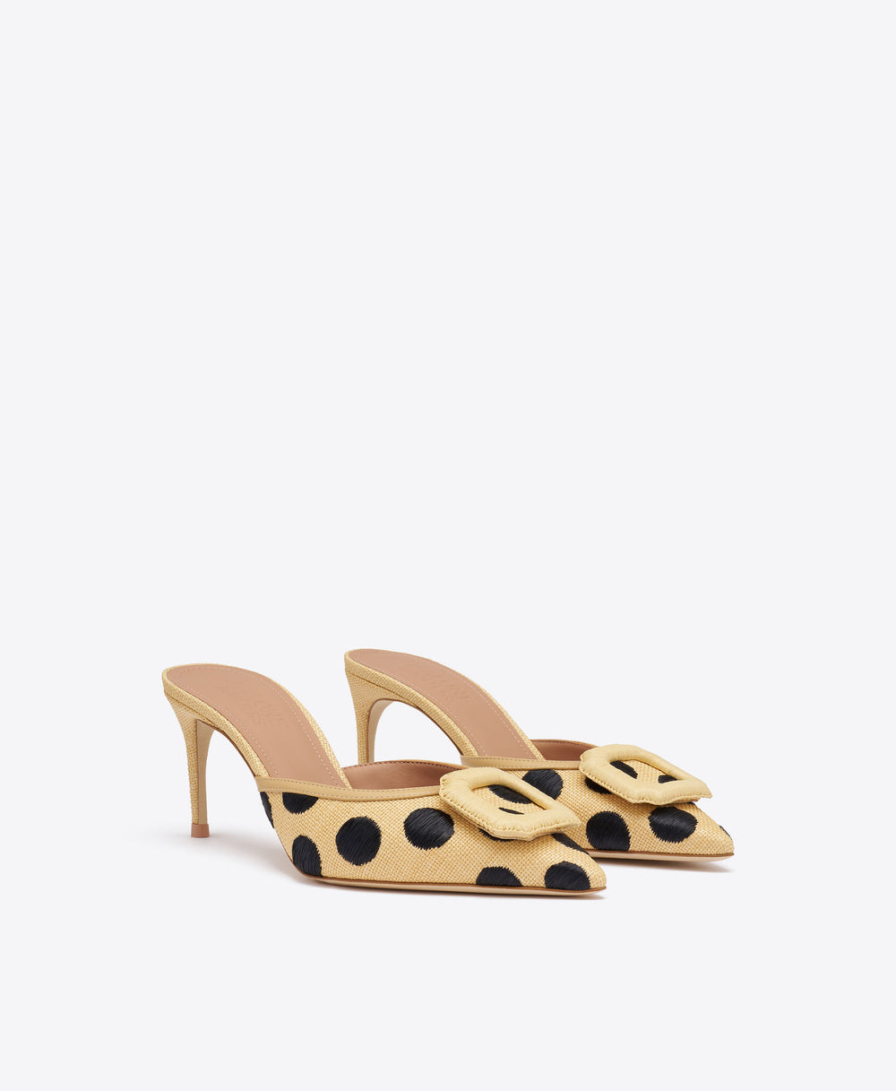 Mona 70 Beige Polka-Dot Raffia Mules