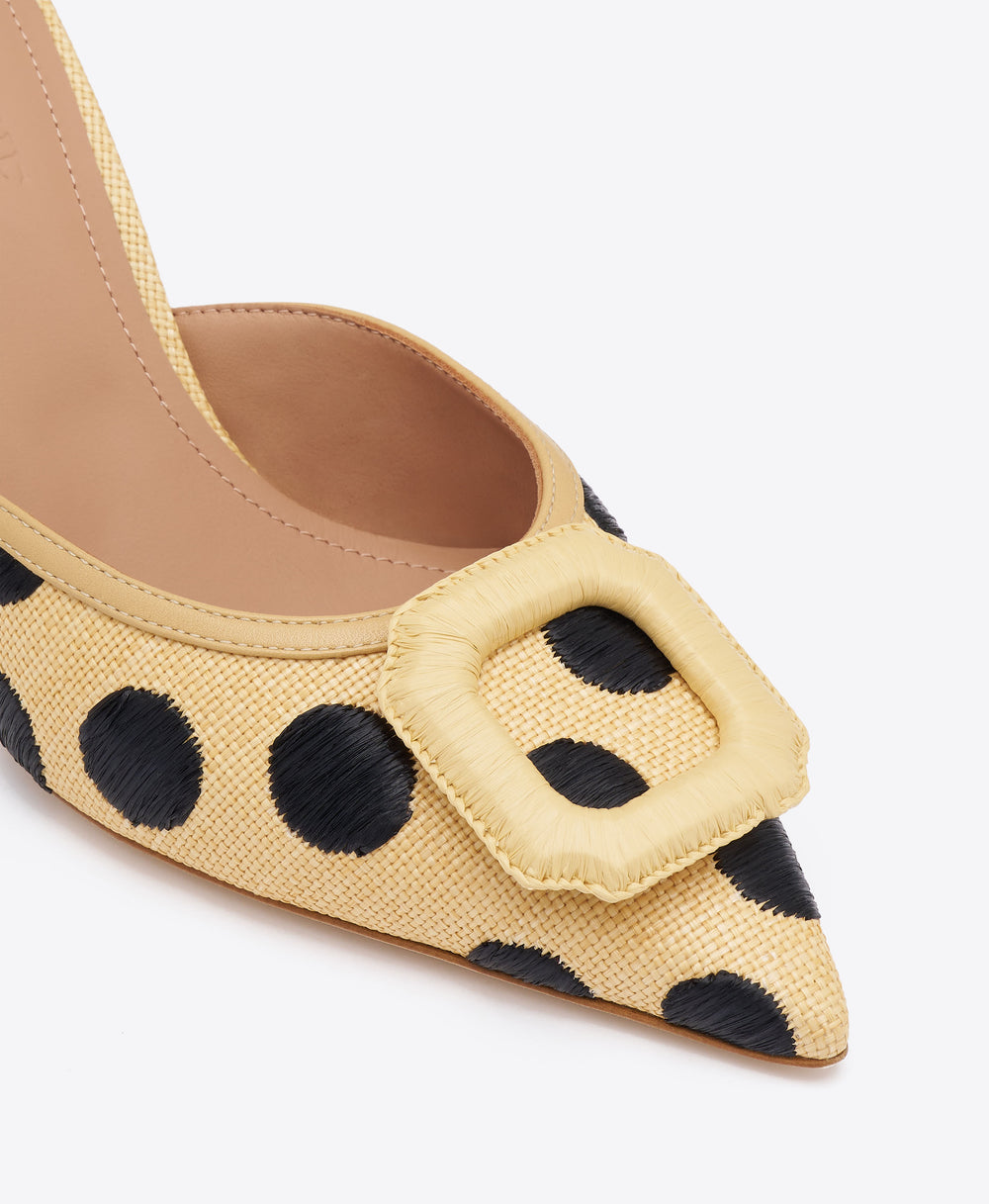 Mona 70 Beige Polka-Dot Raffia Mules