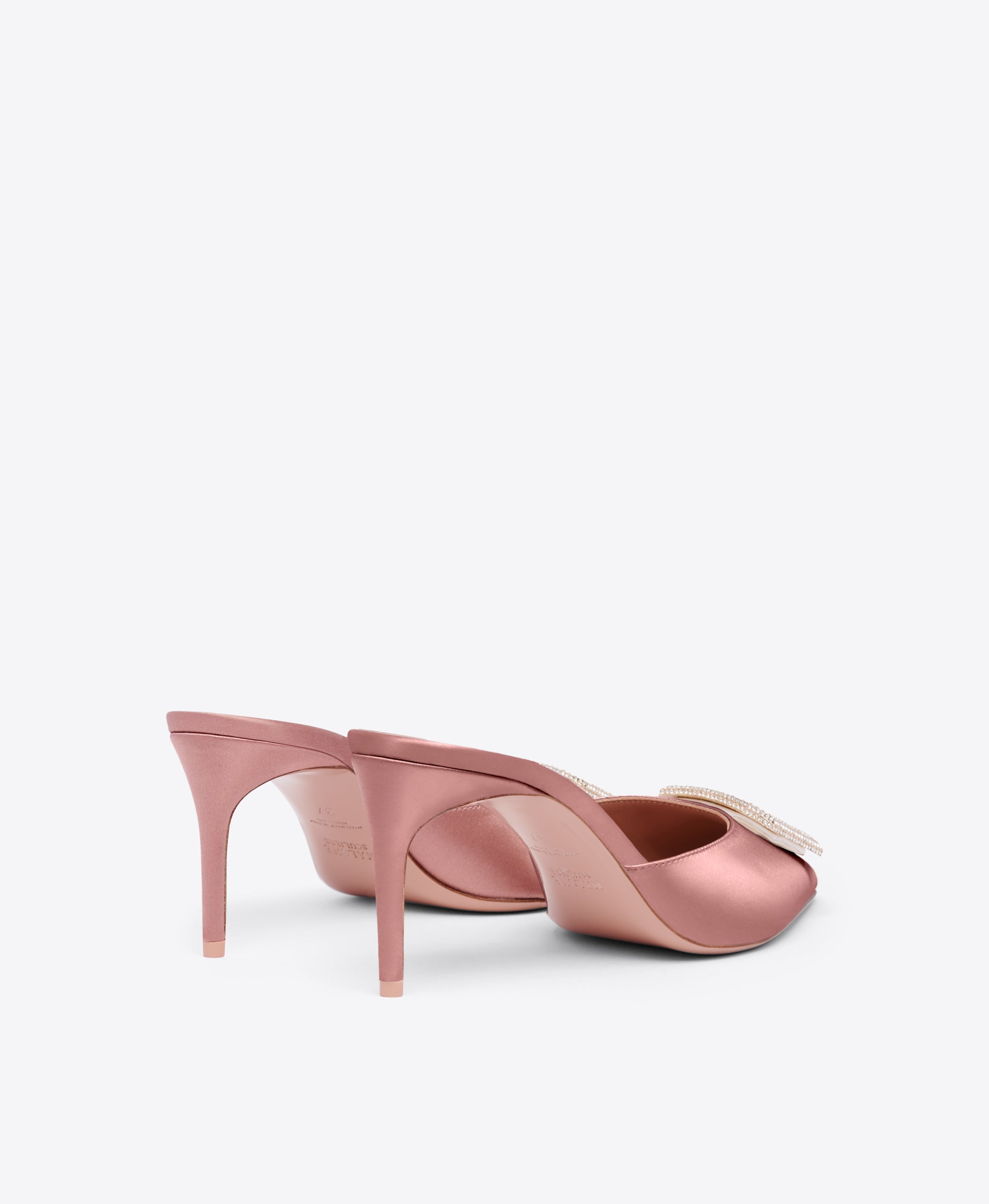 Mona 70 Mauve Satin Mules with Crest Buckle Malone Souliers