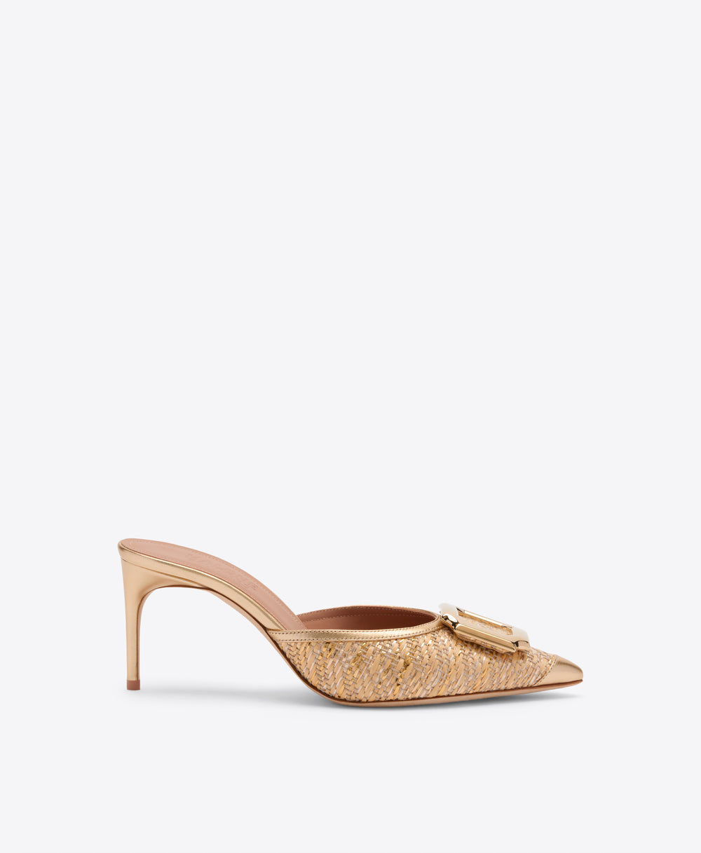 Mona 70 Gold Metallic Raffia Mules Malone Souliers