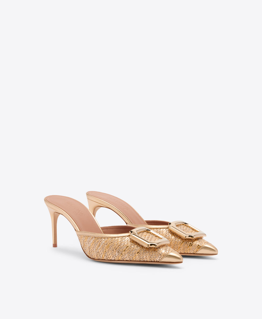 Mona 70 Gold Metallic Raffia Mules Malone Souliers