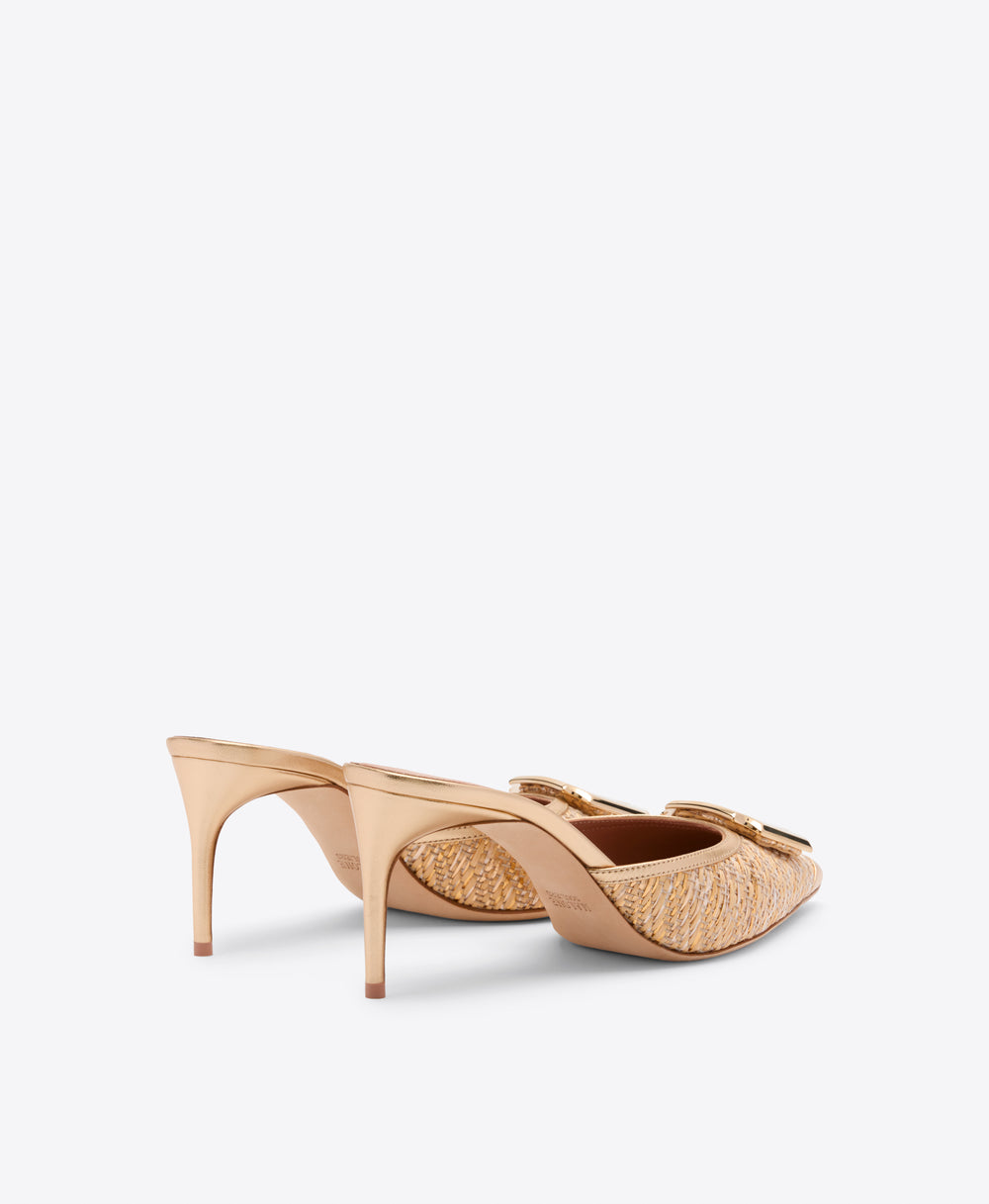 Mona 70 Gold Metallic Raffia Mules Malone Souliers