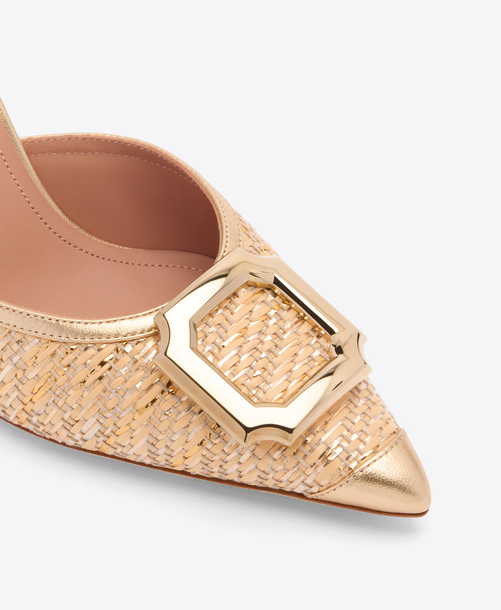 Mona 70 Gold Metallic Raffia Mules Malone Souliers
